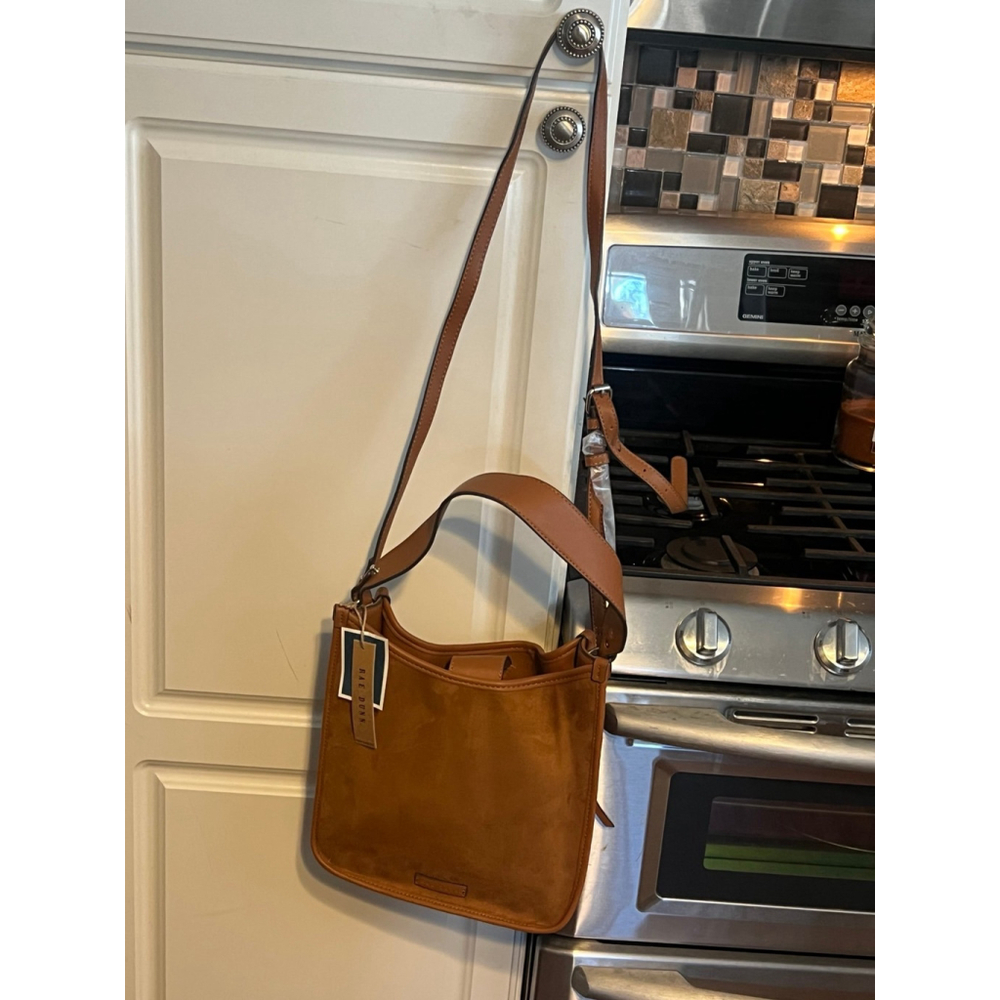 NWT Rae Dunn Rene Large Crossbody Caramel Grained Bag - Picture 11 of 11